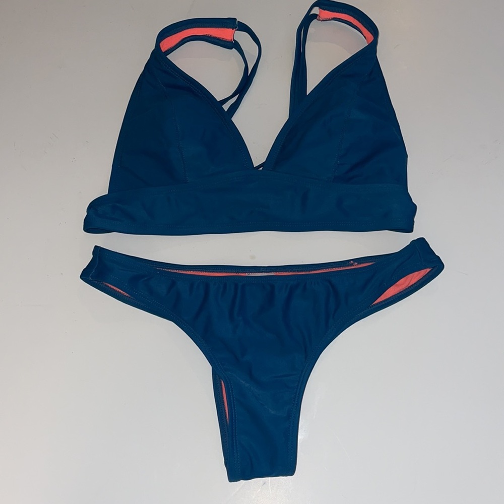 👙Teal and Coral D DD M Ribbed Bikini